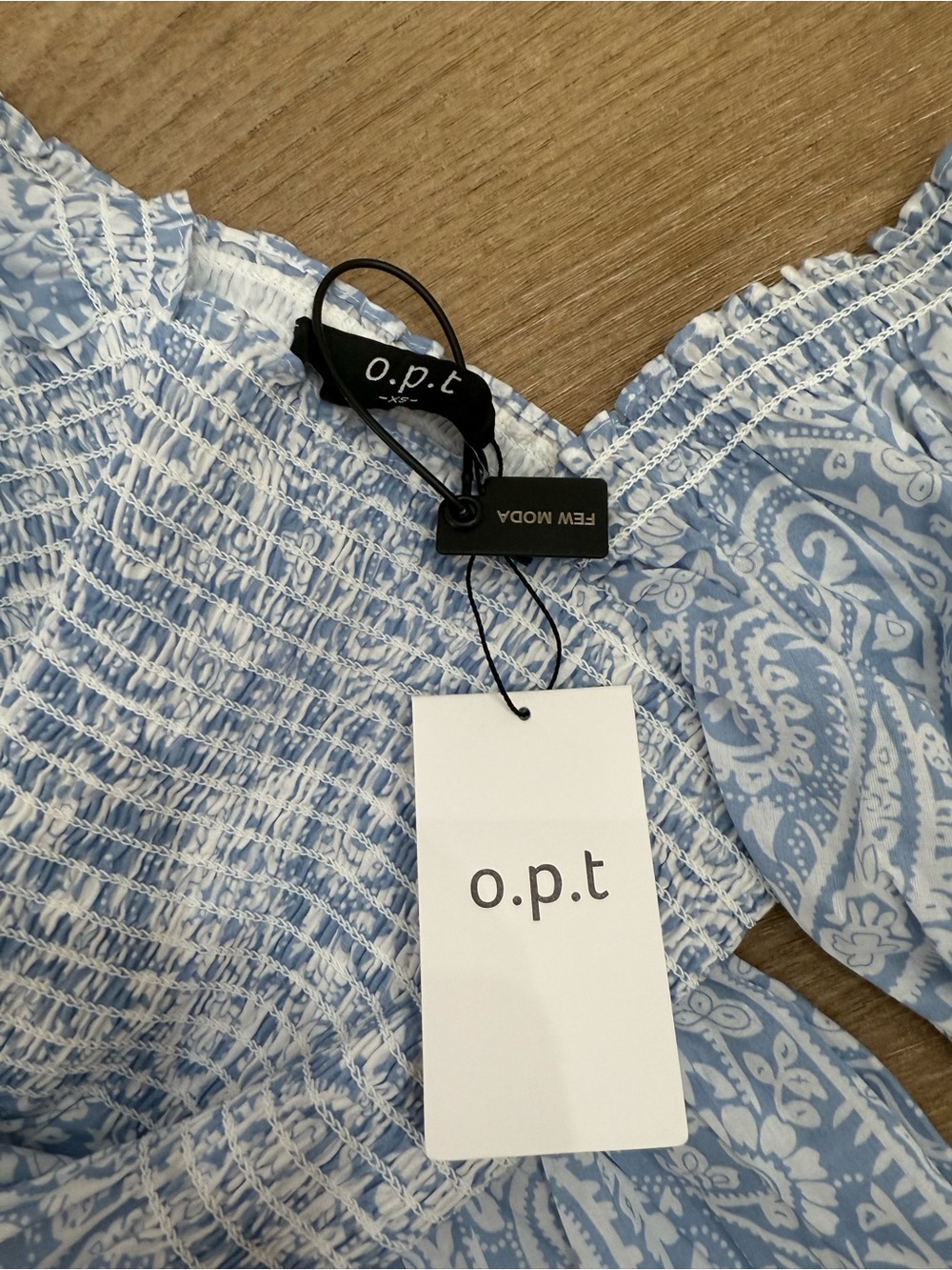 o.p.t. Square Neck Smocked Maxi Dress Blue Paisley Print Cotton Puff Sleeve XS - Picture 11 of 11